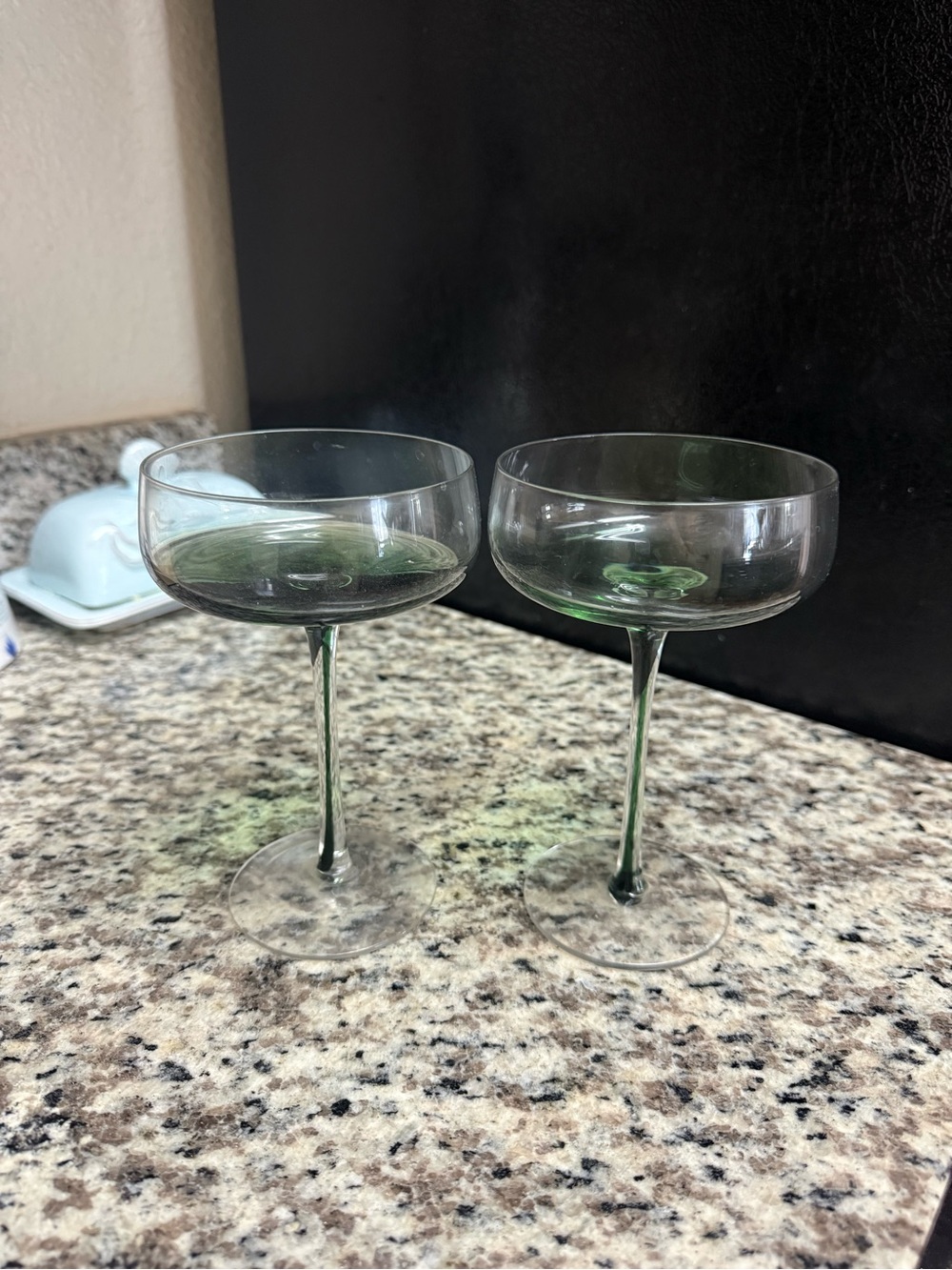 Set of 2 Green Stem Coupe Glasses